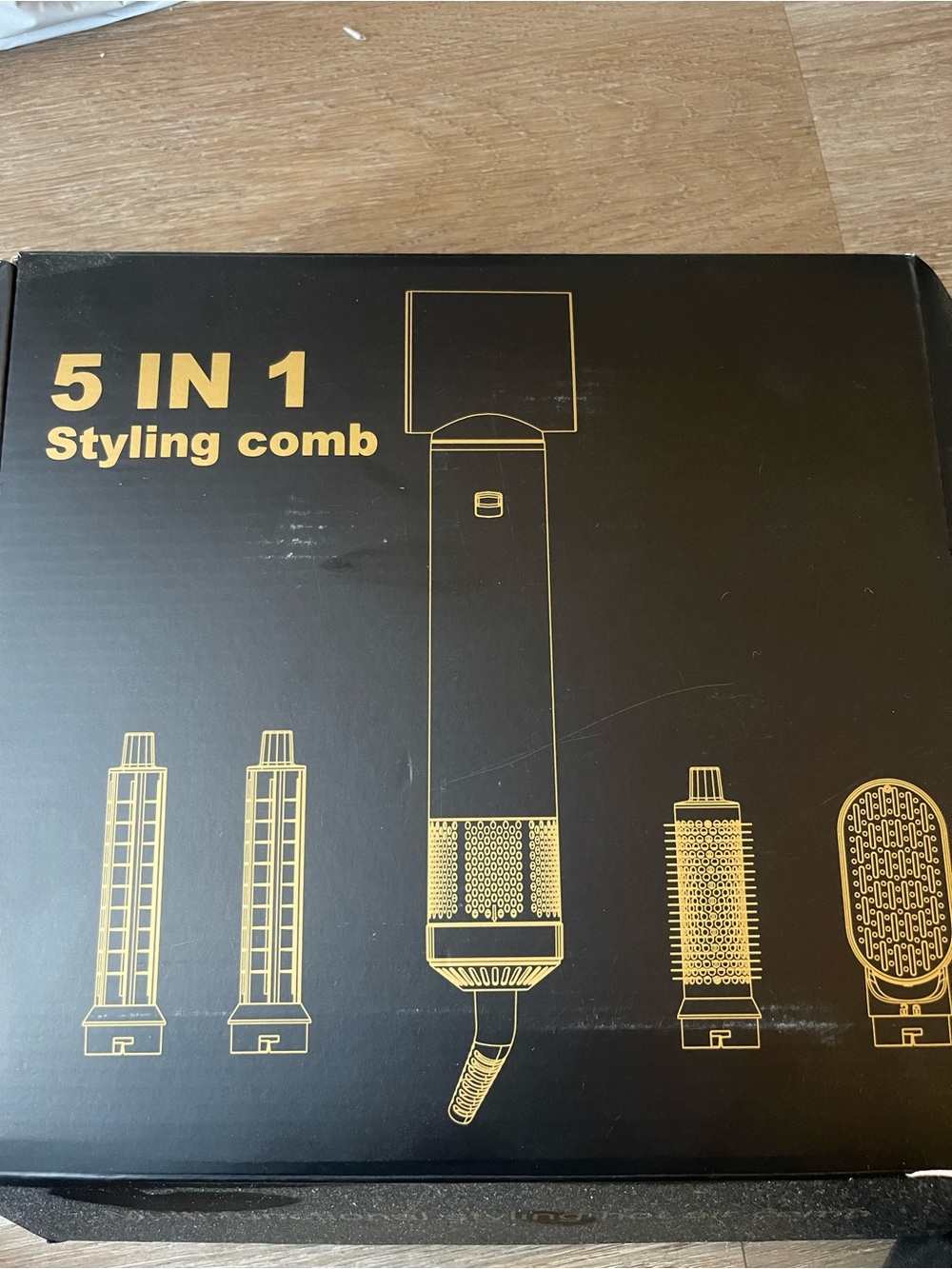 5 in 1 Styling Comb Hair Dryer Brush - Black and Gold